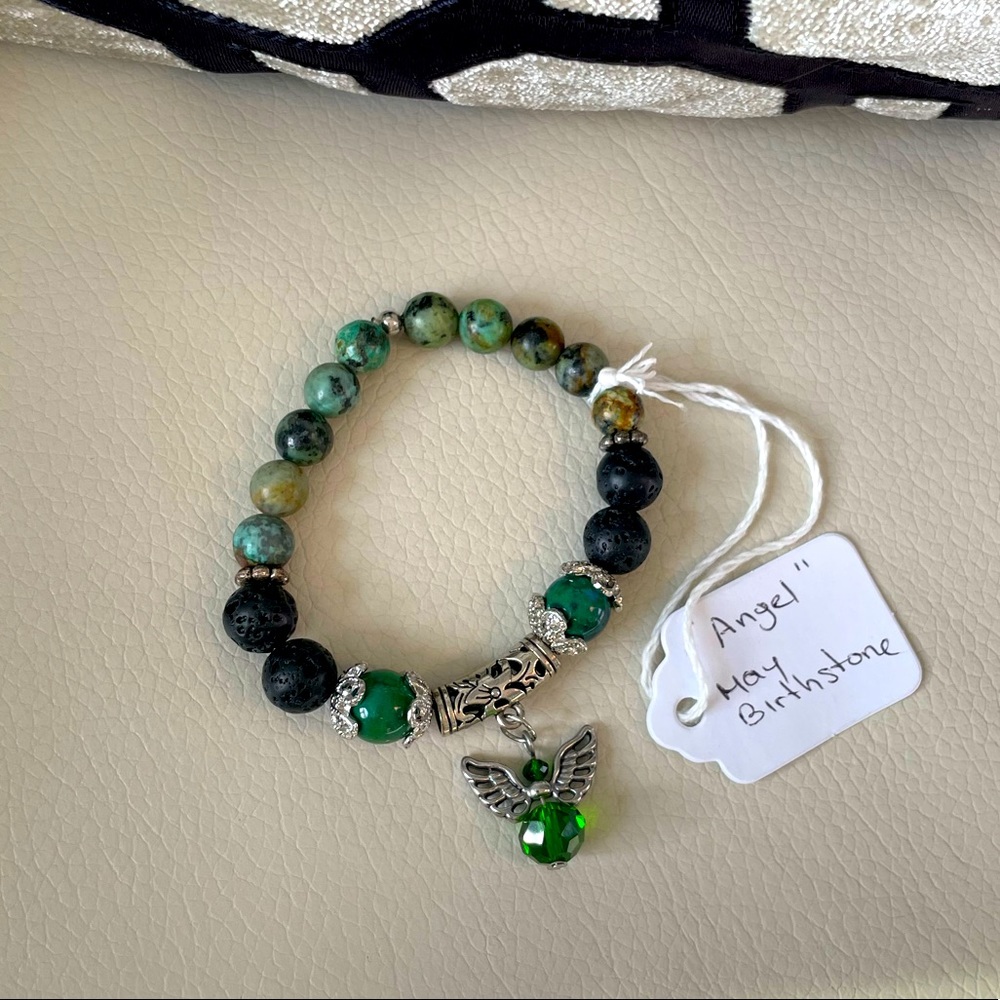 💙 2/$50 💙 May Birthstone ANGEL Lava Bead Aromatherapy Essential Oil Bracelet